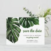 熱帯モンステラの水の色の緑の日付を保存 招待状 (スタンド正面)