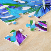 熱帯モンステラの葉の模様（紫） ジグソーパズル (側面)