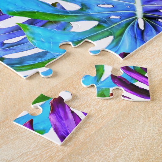 熱帯モンステラの葉の模様(紫) ジグソーパズル (側面)