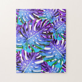 熱帯モンステラの葉の模様(紫) ジグソーパズル