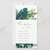 熱帯モンステラの葉付き座席表の番号 サンキューカード (正面)