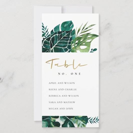 熱帯モンステラの葉付き座席表の番号 サンキューカード (正面)