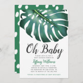 熱帯モンステラの葉男女兼用の赤ちゃんシャワー 招待状 (正面/裏面)