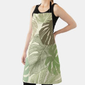 熱帯モンステラレトロ手描きパターン エプロン (インサイチュ)