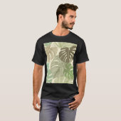 熱帯モンステラレトロ手描きパターン Tシャツ (正面フル)