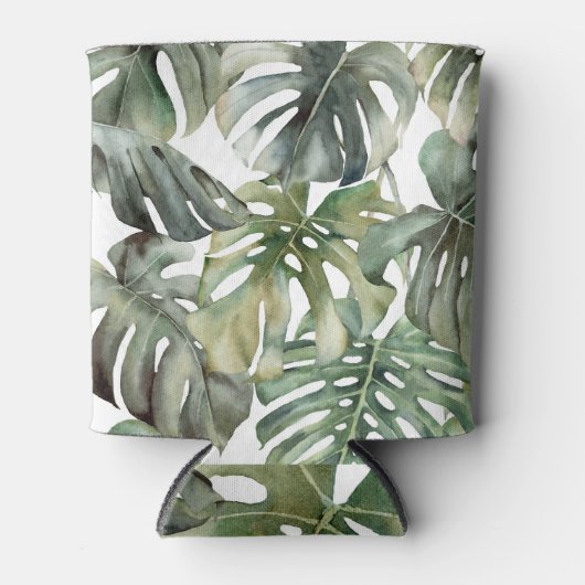 熱帯モンステラ大水彩模様 缶クーラー (正面)