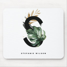 熱帯モンステラ文字Sモノグラムパーソナライズされた マウスパッド