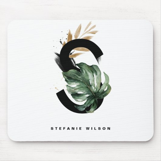 熱帯モンステラ文字Sモノグラムパーソナライズされた マウスパッド (正面)