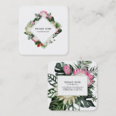 熱帯モンステラ水色プロテアフラワーミニマル スクエア名刺 (正面/裏面)