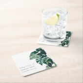 熱帯モンステラ素朴の葉の結婚緑 スクエアペーパーコースター (インサイチュ)