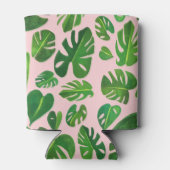 熱帯モンステラ絵画水色の緑 缶クーラー (裏面)