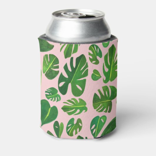 熱帯モンステラ絵画水色の緑 缶クーラー (缶裏面)