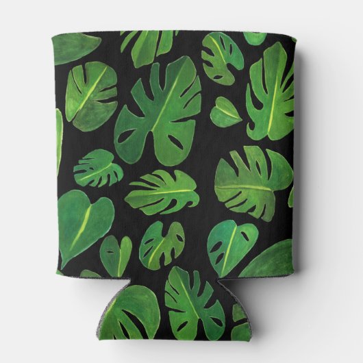 熱帯モンステラ絵画水色の緑 缶クーラー (裏面)