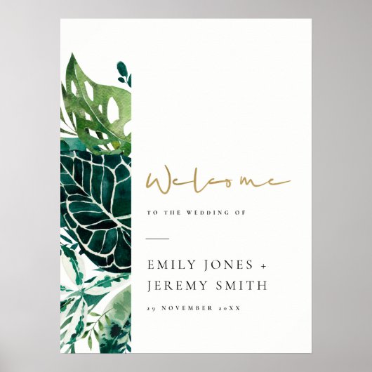熱帯モンステラ緑の結婚葉の歓迎ポー ポスター (正面)