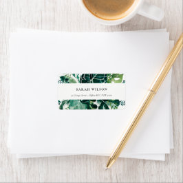 熱帯モンステラ緑の葉の葉のアドレス ラベル