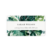 熱帯モンステラ緑の葉の葉のアドレス ラベル (正面)