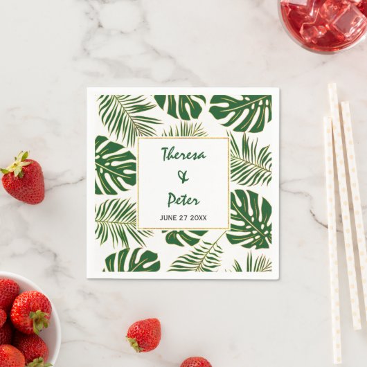 熱帯モンステラ葉とパメモダン結婚の スタンダードカクテルナプキン (インサイチュ)