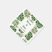 熱帯モンステラ葉とパメモダン結婚の スタンダードカクテルナプキン (角)
