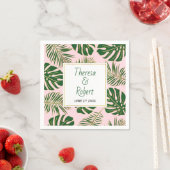 熱帯モンステラ葉とパームのピ結婚ンク スタンダードカクテルナプキン (インサイチュ)