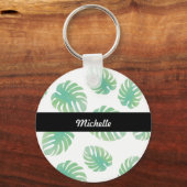熱帯モンステラ葉グリーンパターン名 キーホルダー (正面)