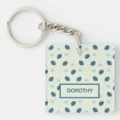 熱帯モンステラ葉スのモノグラム青 キーホルダー (正面)