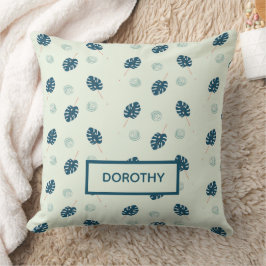 熱帯モンステラ葉スのモノグラム青 クッション