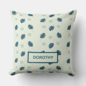 熱帯モンステラ葉スのモノグラム青 クッション (正面)