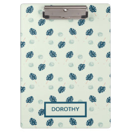 熱帯モンステラ葉スのモノグラム青 クリップボード