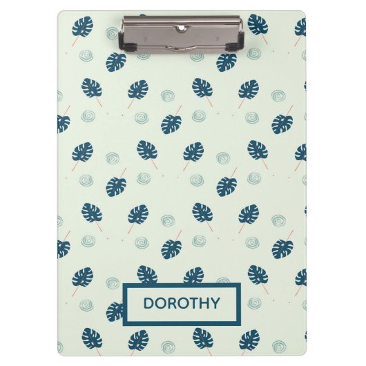 熱帯モンステラ葉スのモノグラム青 クリップボード (正面)