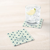 熱帯モンステラ葉スのモノグラム青 スクエアペーパーコースター (インサイチュ)