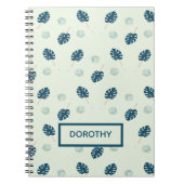 熱帯モンステラ葉スのモノグラム青 ノートブック (正面)