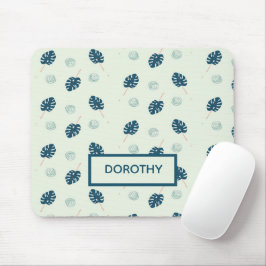 熱帯モンステラ葉スのモノグラム青 マウスパッド