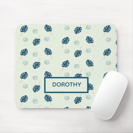 熱帯モンステラ葉スのモノグラム青 マウスパッド (マウス)