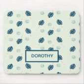 熱帯モンステラ葉スのモノグラム青 マウスパッド (正面)