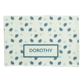 熱帯モンステラ葉スのモノグラム青 枕カバー