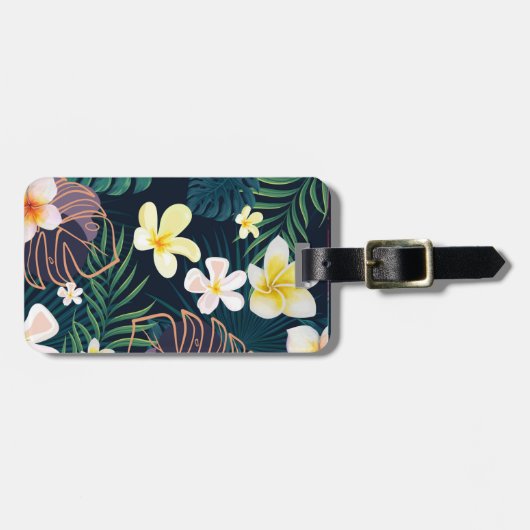 熱帯モンステラ葉プルメリアの花の荷物 ラゲッジタグ (正面横)