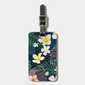 熱帯モンステラ葉プルメリアの花の荷物 ラゲッジタグ (正面縦)