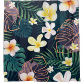 熱帯モンステラ葉プルメリアの花 シャワーカーテン (正面)