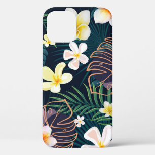 熱帯モンステラ葉プルメリアの花 iPhone 12 PROケース