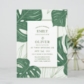 熱帯モンステラ葉結婚式招待状 招待状 (スタンド正面)