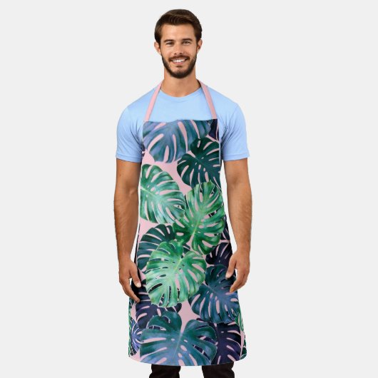 熱帯モンステラ葉 エプロン (着用した状態)