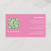 熱帯モンステラ葉QRコードソーシャルメディアピンク 名刺 (裏面)
