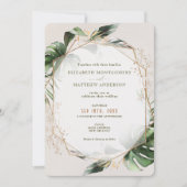 熱帯モンステラ金ゴールドグリーンウォーター結婚カラー 招待状 (正面)
