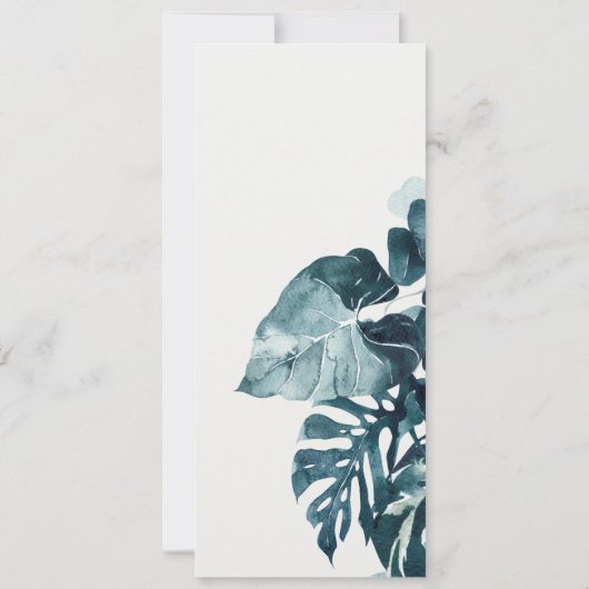 熱帯モンステラ青い葉のカップルがシャワー 招待状 (裏面)