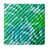 熱帯モンステ葉ラと対角ストライプ線 タイル (正面)