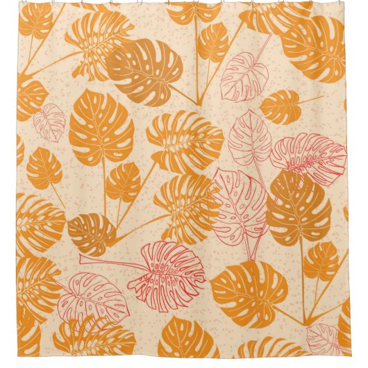 熱帯モンステ葉ラ。シルエットスケッチシームル シャワーカーテン (正面)