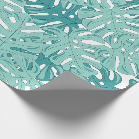 熱帯モンステ離れラブルーとホワイトウォーターの色 ラッピングペーパー (角)