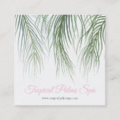 熱帯ヤシのダークグリーンとピンクの水彩アート スクエア名刺 (正面)