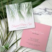 熱帯ヤシのダークグリーンとピンクの水彩アート スクエア名刺