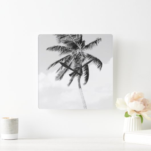 熱帯ヤシのビーチの白黒写真 スクエア壁時計 (ホーム)